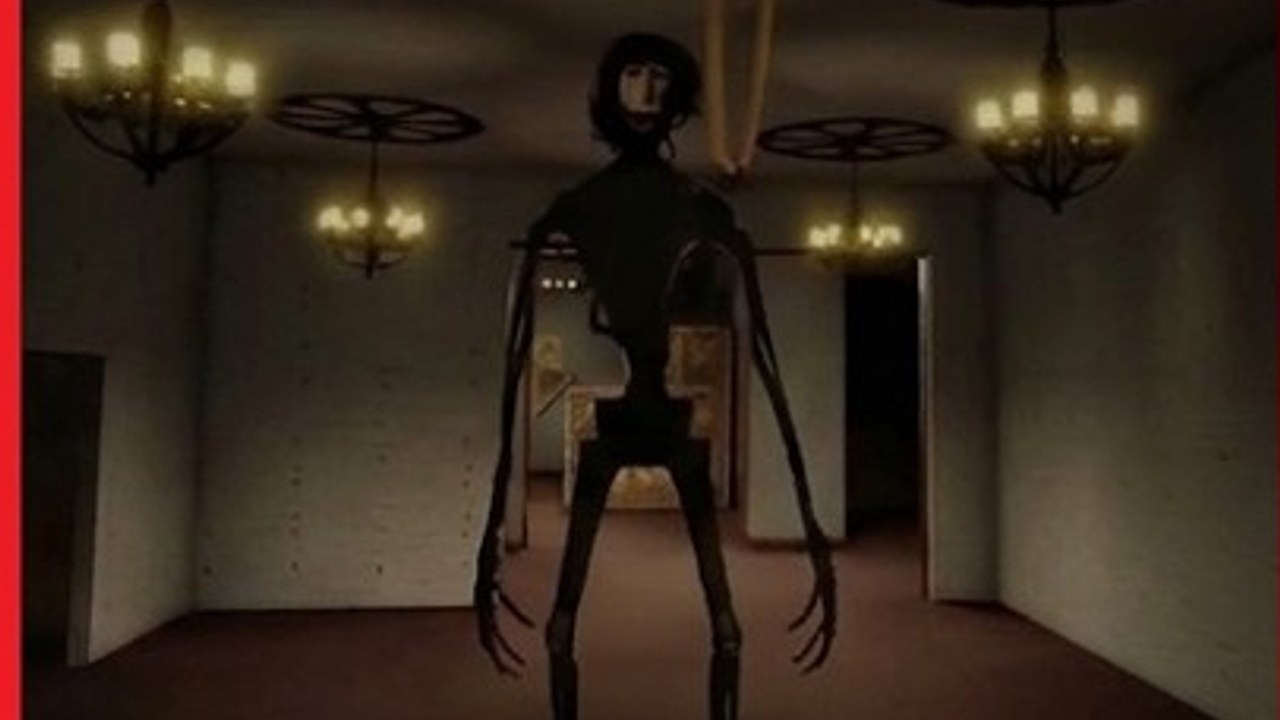In-game House of The Locust hallway with The Locust standing under chandelier lights